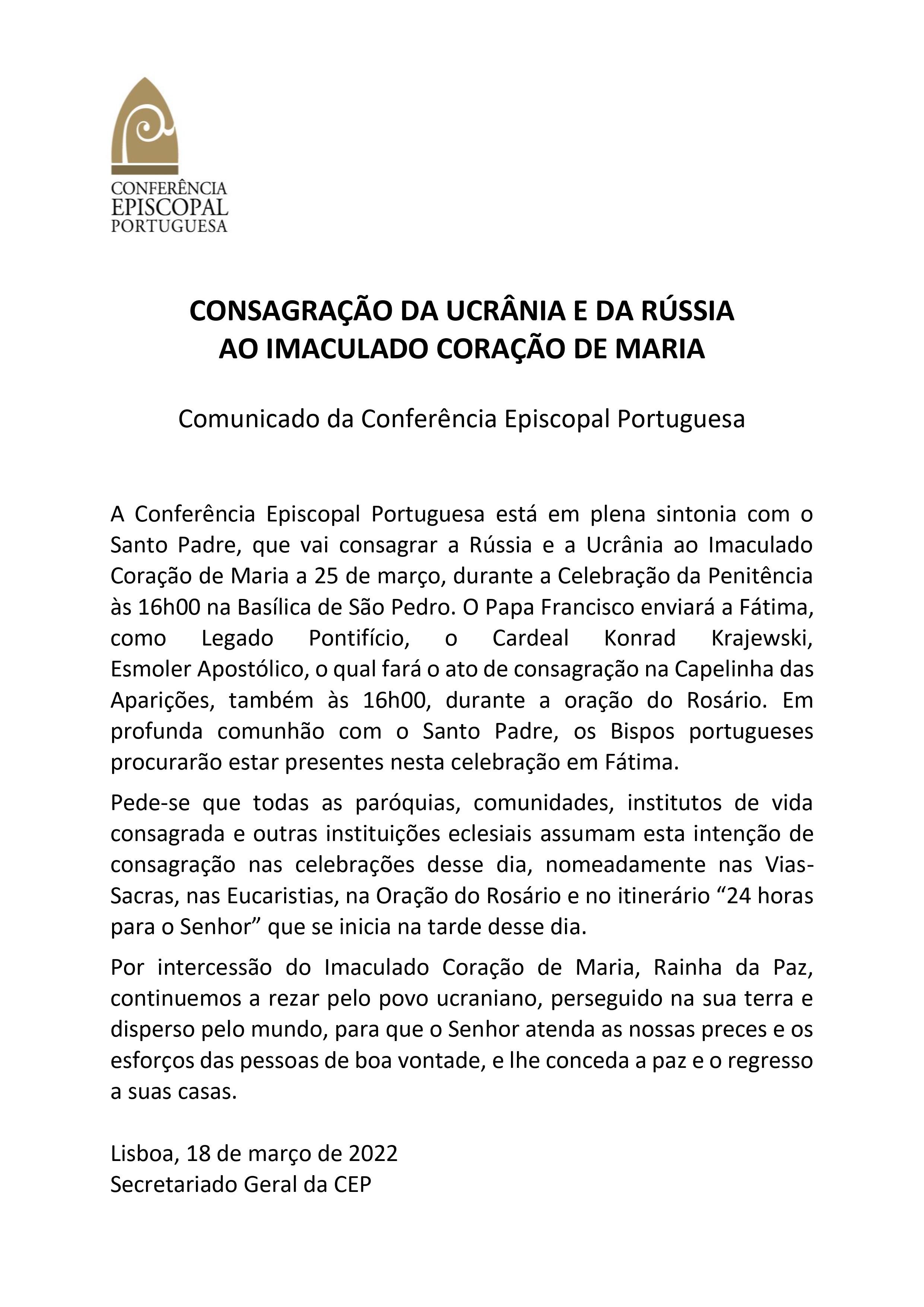 Comunicado da Conferência Episcopal Portuguesa